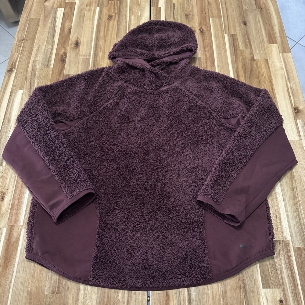 Nike Hoodie Womens XL Burgundy Teddy Sherpa Fleece Sportswear AR7404-652